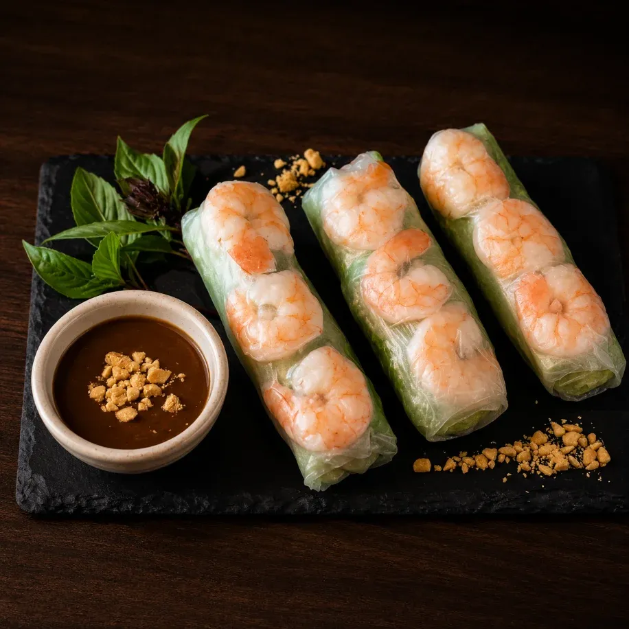 Shrimp fresh rolls with peanut dipping sauce