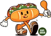 Bami Gara mascot holding a fried chicken drumstick